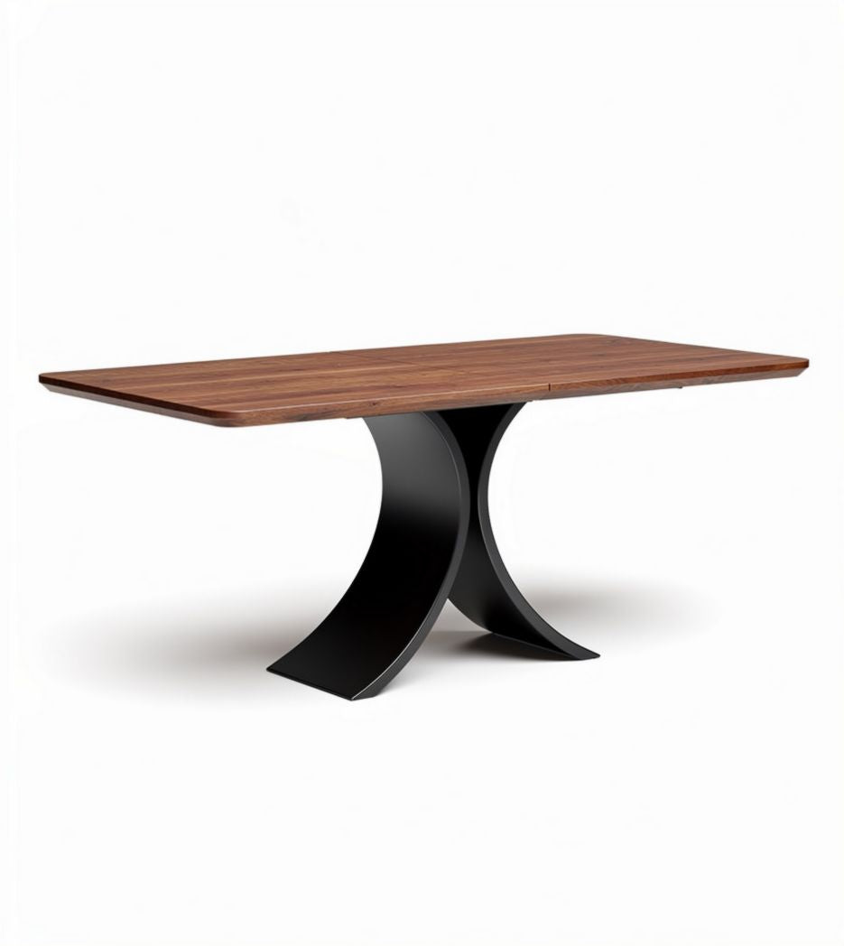 Table à manger en bois de noyer avec base en métal noir 180 x 90 x 75cm
