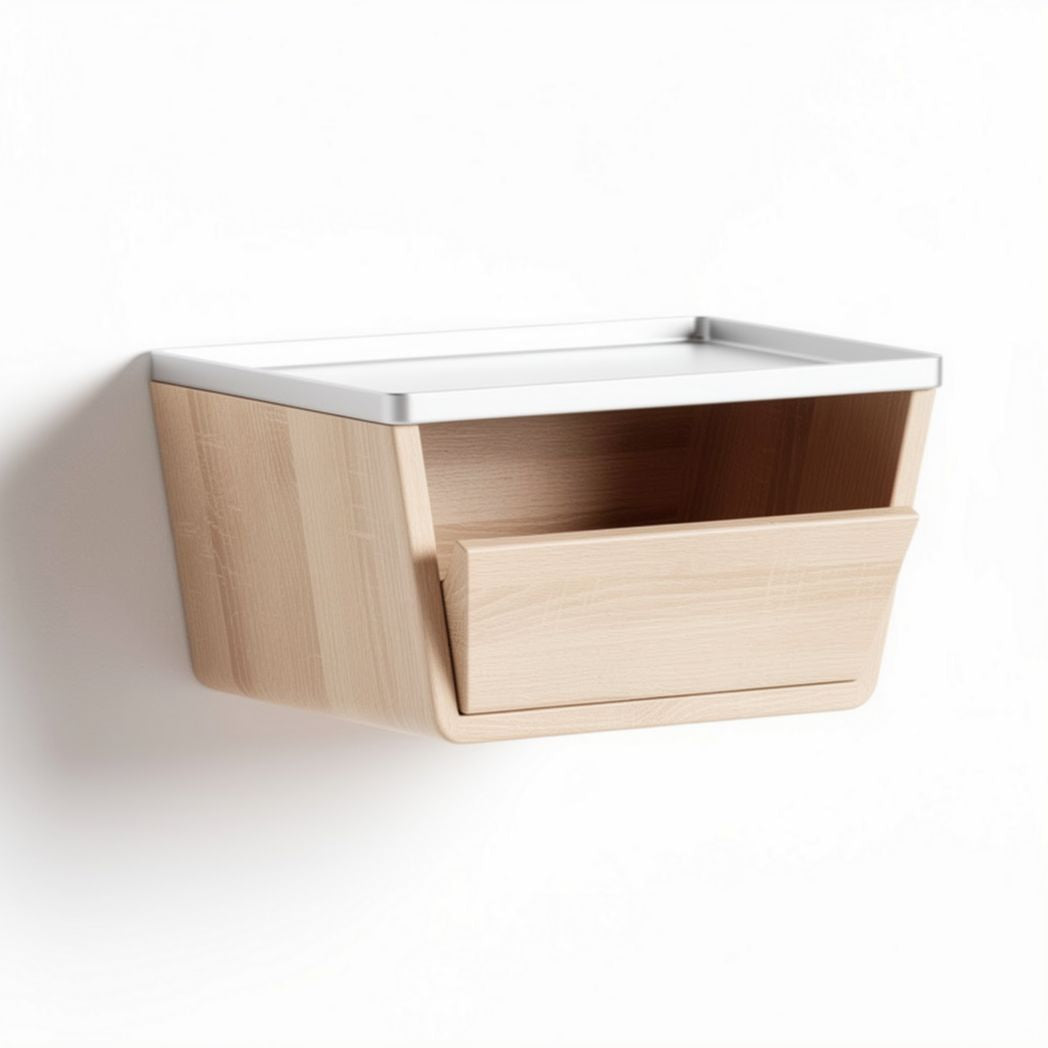Étagère murale en bois clair avec tiroir de rangement 30 x 20 x 15cm