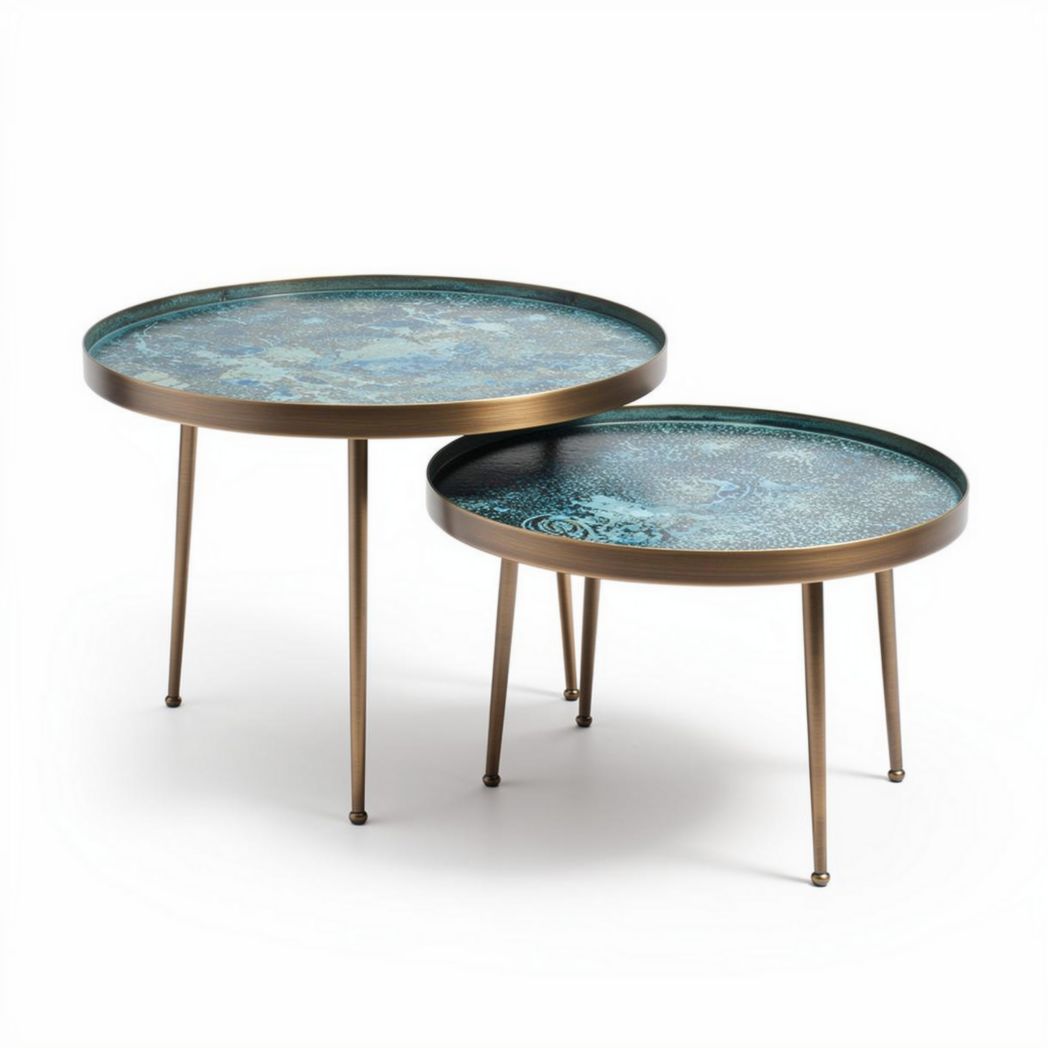 Tables basses rondes en métal doré avec plateau en verre design 30 x 30 x 40cm