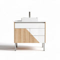 Meuble de salle de bains en bois clair et blanc avec lavabo intégré 80 x 45 x 85cm