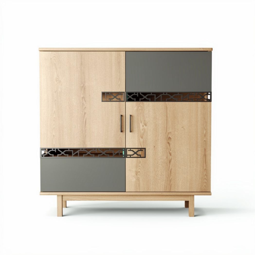 Meuble de rangement en bois avec portes gris et décor en métal 80 x 40 x 100cm