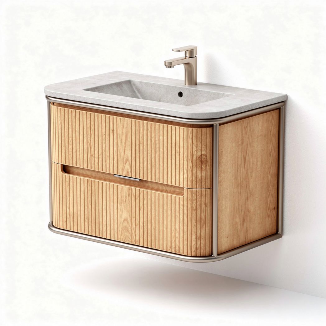 Meuble de salle de bain suspendu en bois avec évier en béton 60 x 45 x 20cm