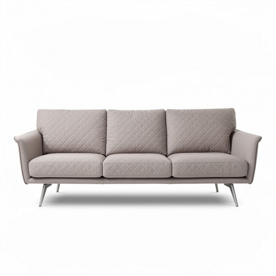 Canapé en tissu beige de 3 places dimensions 200 x 90 x 85cm avec pieds en métal