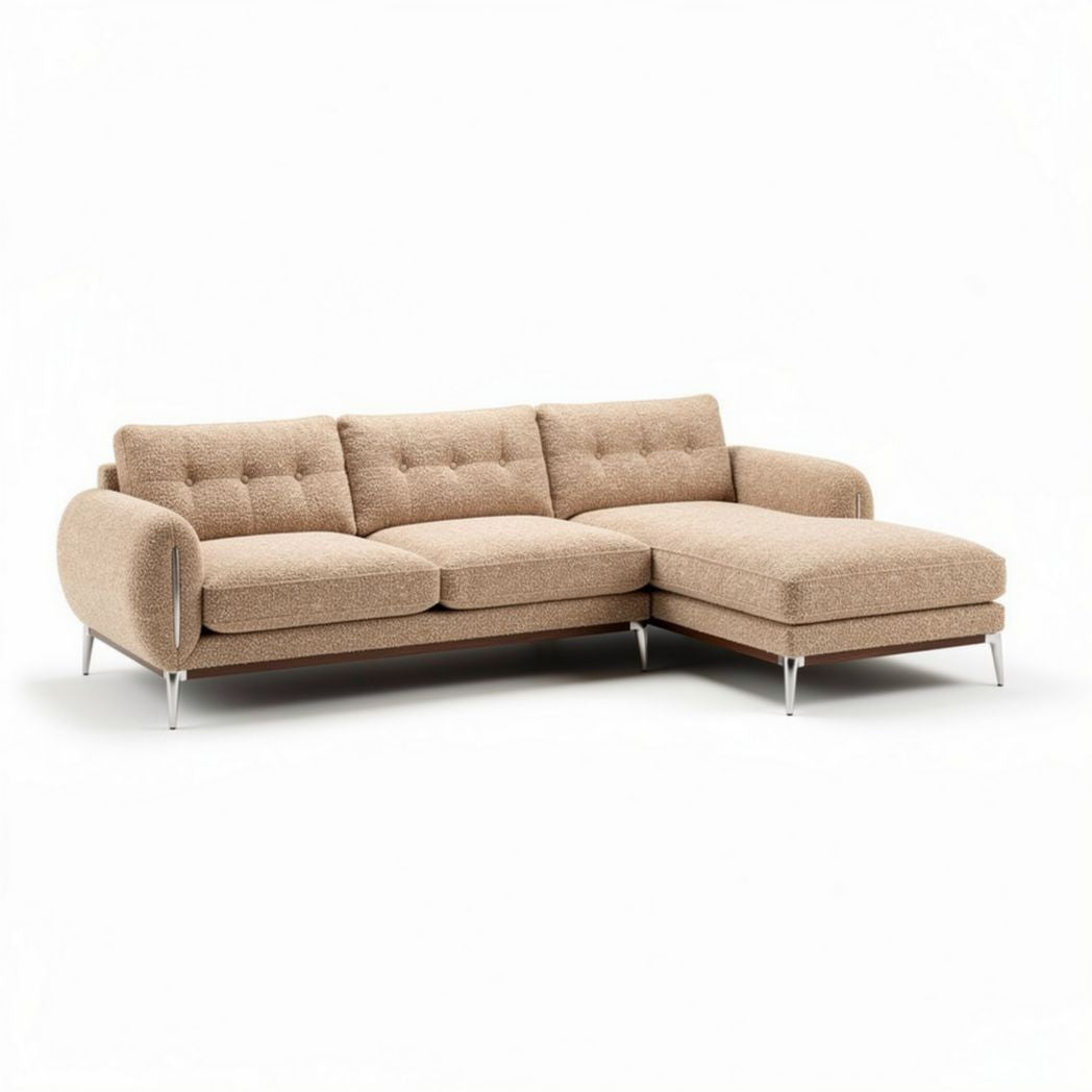 Canapé d'angle en tissu beige dimensions 240 x 90 x 85cm avec accoudoirs rembourrés