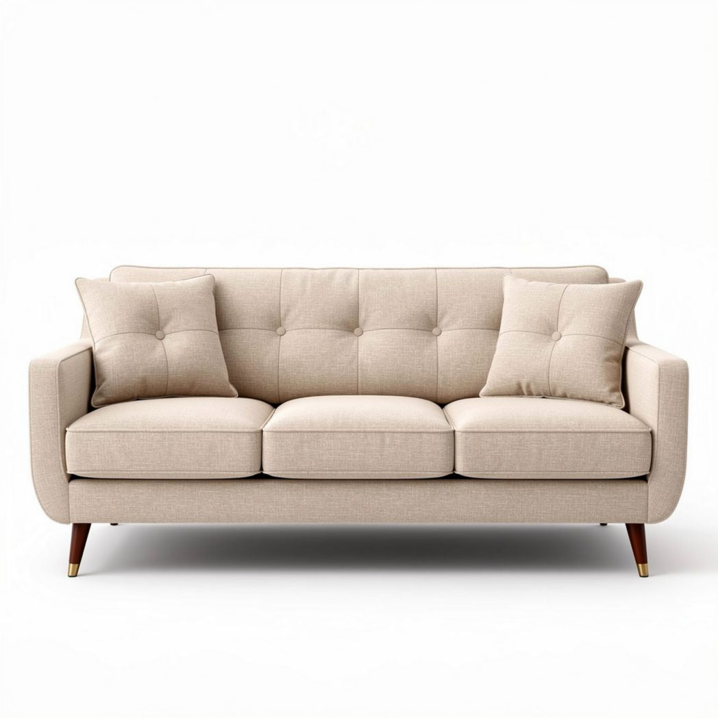 Canapé en tissu couleur beige 200 x 90 x 85cm avec coussins inclus