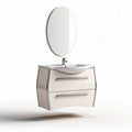 Meuble de salle de bain moderne blanc avec miroir oval 80 x 45 x 60cm