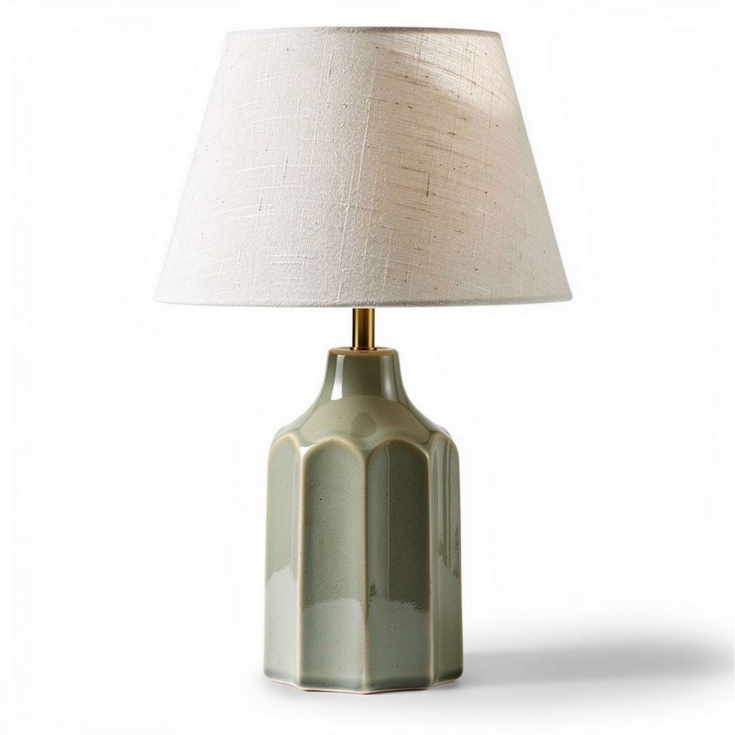 Lampe de table en céramique verte avec abat-jour en lin blanc 30 x 30 x 50cm