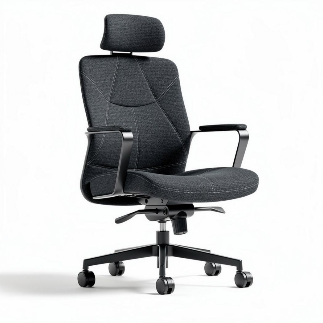 Chaise de bureau ergonomique en tissu gris avec appui-tête et accoudoirs réglables 60 x 60 x 110cm