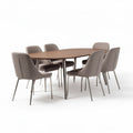 Table rectangulaire en bois avec six chaises en tissu gris 150 x 80 x 75cm